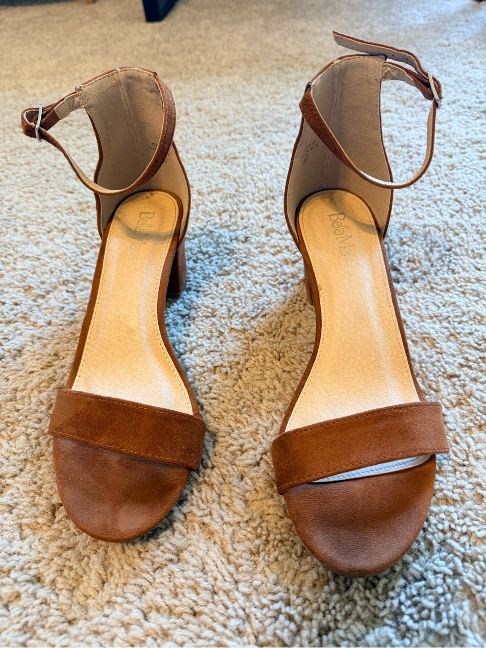 Bella Marie Brown Suede Ankle-Strap Block Heels